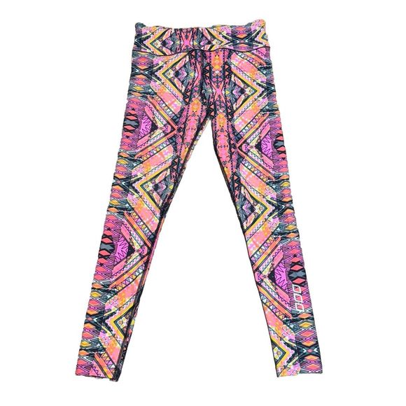 LORNA JANE By Pink Legging Size:S Mid Rise Full Length Pants Black Geometric Y2K - Picture 2 of 9